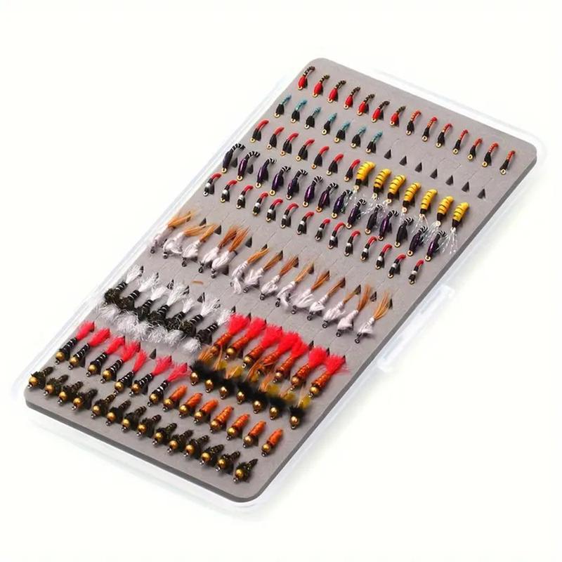 Fishing Lure Set, 126pcs box Fishing Bait with Durable Storage Box, Essential Trout Fishing Flies and Accessories, Fishing Accessories