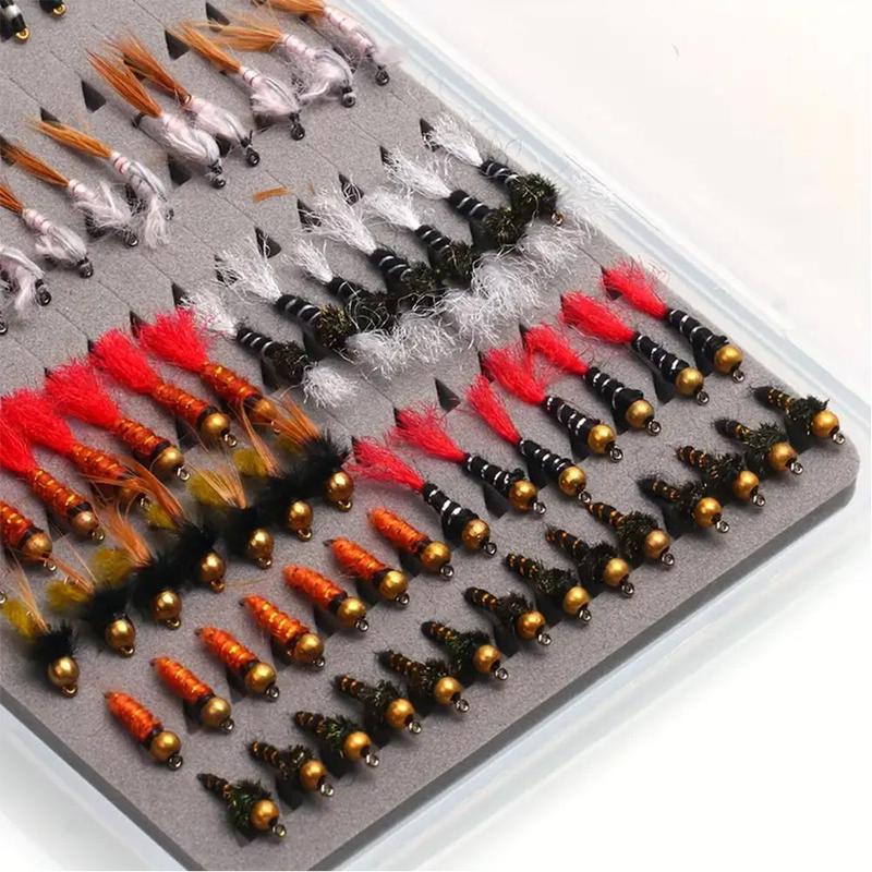 Fishing Lure Set, 126pcs box Fishing Bait with Durable Storage Box, Essential Trout Fishing Flies and Accessories, Fishing Accessories