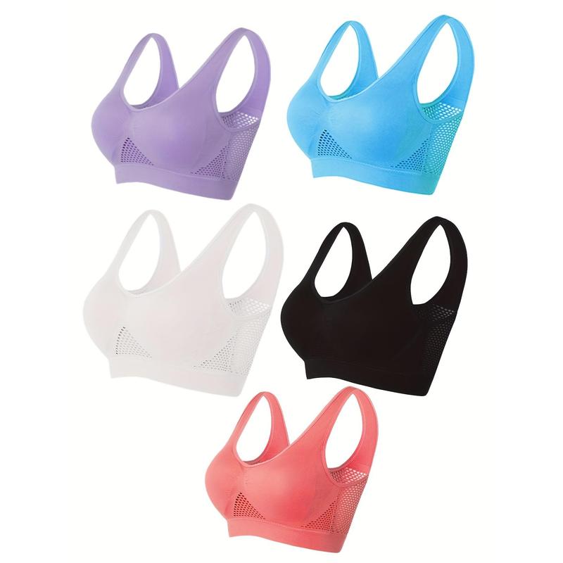 Women's Breathable Sports Bra, Seamless Wire-Free With Hollow Mesh Design, Thin Comfort Yoga Bra Top