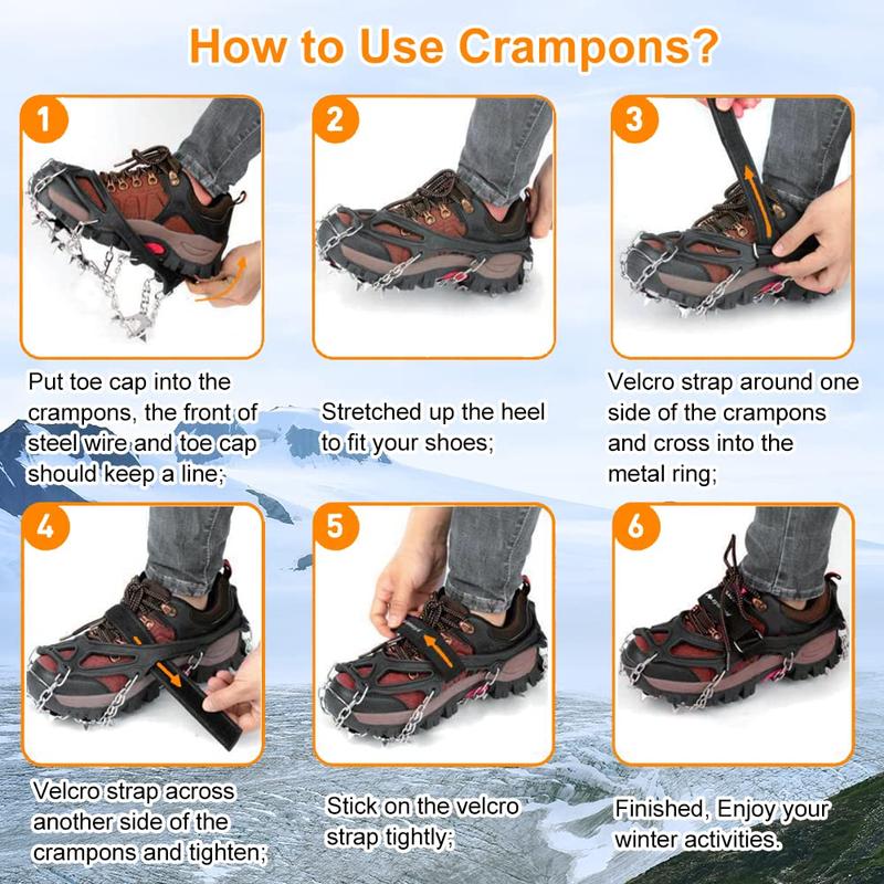 AYAMAYA Upgraded 24 Spikes Crampons Ice Cleats for Shoes and Boots - Antislip Stainless Steel Snow Traction Ice Gripper for Shoes Men Women, Snow Chains for Hiking Winter Walking Climbing - M L XL