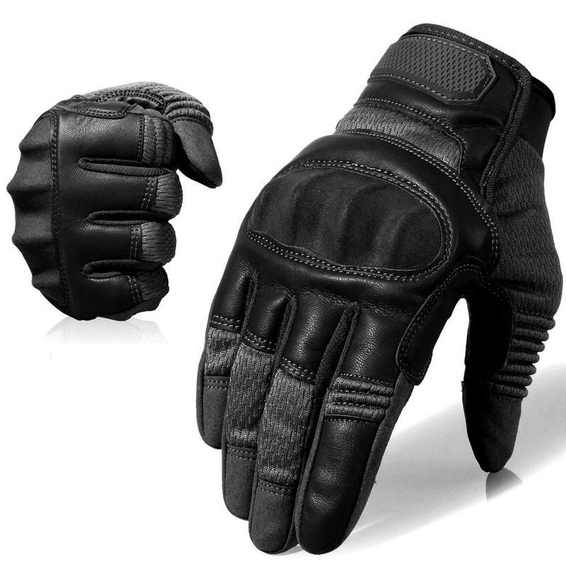 Motorcycle Full Finger Gloves, 1 Pair Touchscreen PU Leather Motorcycle Gloves, Rider Protective Gear for Cycling Riding Camping Working Outdoor