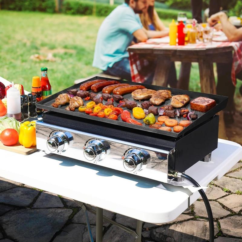 23in 3-Burner Propane Gas Griddle, 355 sq in, 25,500 BTU - For Outdoor, RV, Tailgating (Black)