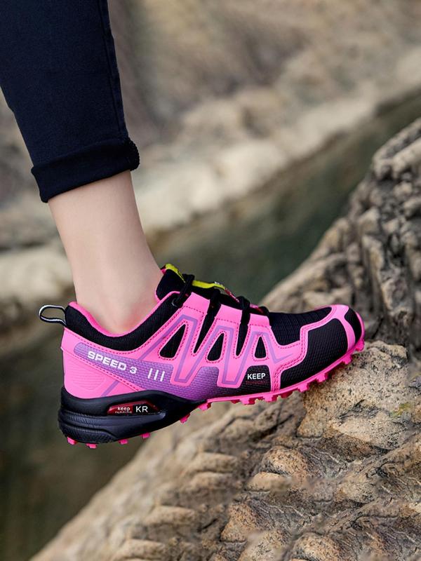 Women's Colorblock Lace Up Hiking Shoes, Sporty Casual Outdoor Sports Shoes, Breathable Non-slip Comfortable Sneakers for Outdoor Activities