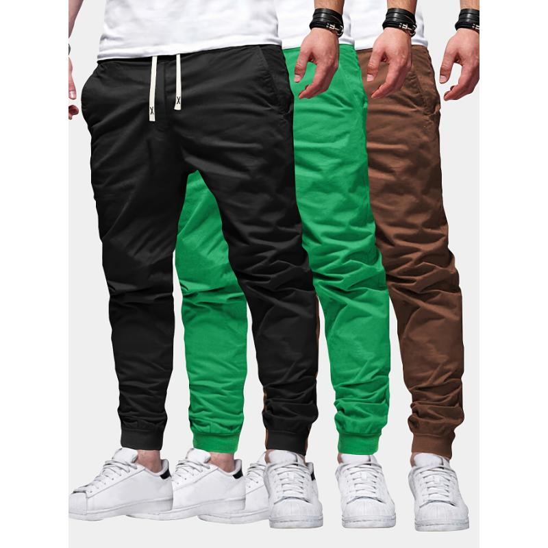 3pcs Solid Color Men's Regular Fit Jogger Sweatpants With Drawstring And Pockets, Chic And Trendy Trousers For Spring And Autumn Outdoors And Sports Wear