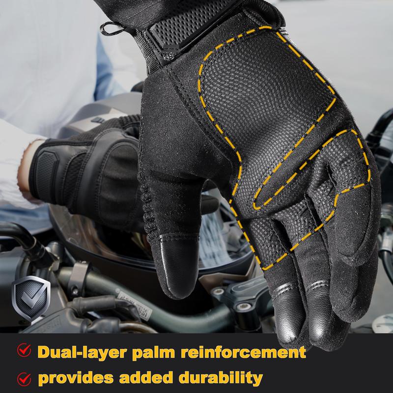 Motorcycle Full Finger Gloves, 1 Pair Touchscreen PU Leather Motorcycle Gloves, Rider Protective Gear for Cycling Riding Camping Working Outdoor