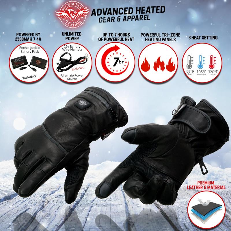 Milwaukee Leather Heated Winter Gloves for Motorcycle Ski Hunting Outdoors w  Battery Pack and i-Touch