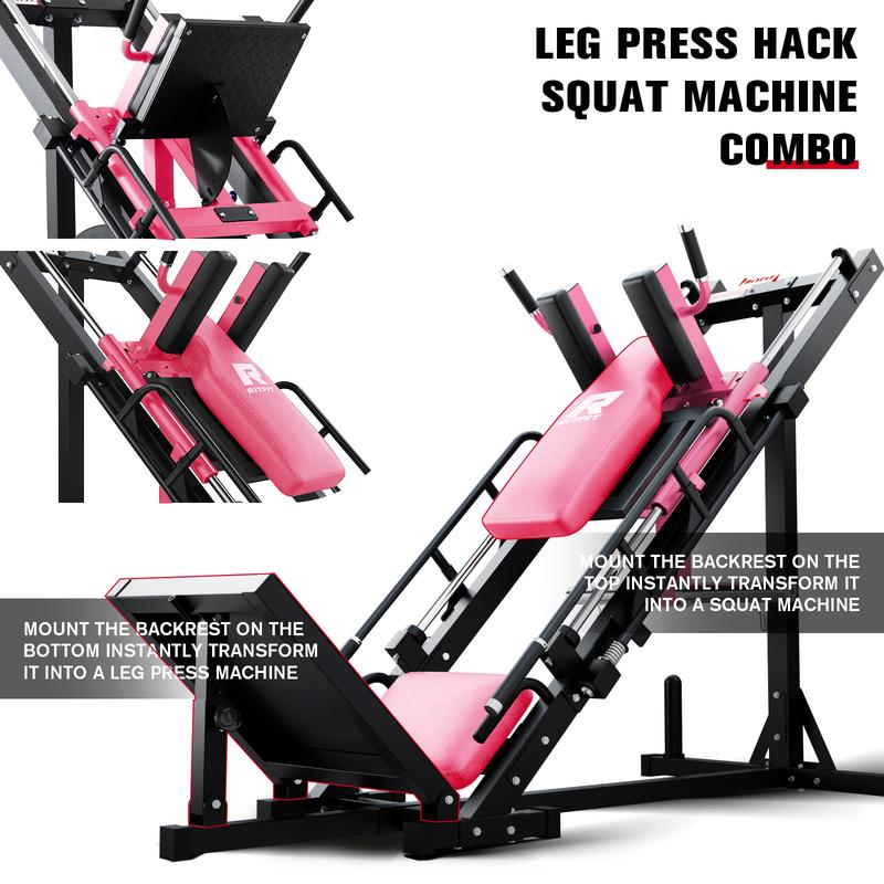 RitFit Leg Press Hack Squat Machine, Professional Adjustable Leg Press Machine for Home Gym with Linear Bearing, Specialty Hack Squat for Full Lower Body Workout with Weight Storage, Pink fitness trainer home gym squat machine hip abduction machines