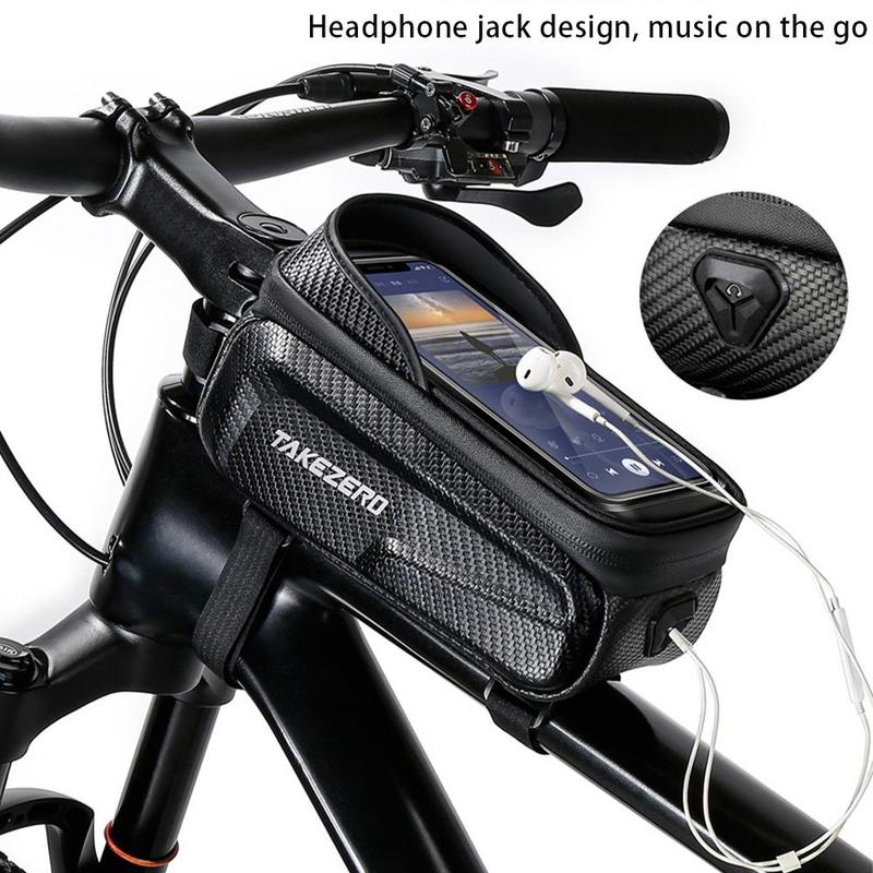 Portable Bike Front Tube Bag with Headphone Jack Design, Waterproof Bicycle Phone Bag with Sensitive Touch Screen, Bicycle Accessories for Outdoor Cycling