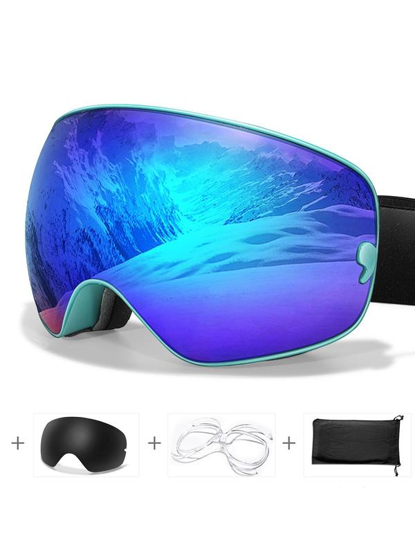 Ski Goggles with Replacement Lens & Optical Frame, OTG Snowboard Goggles, Anti-fog Detachable Lens for Men & Women, UV400 Protection