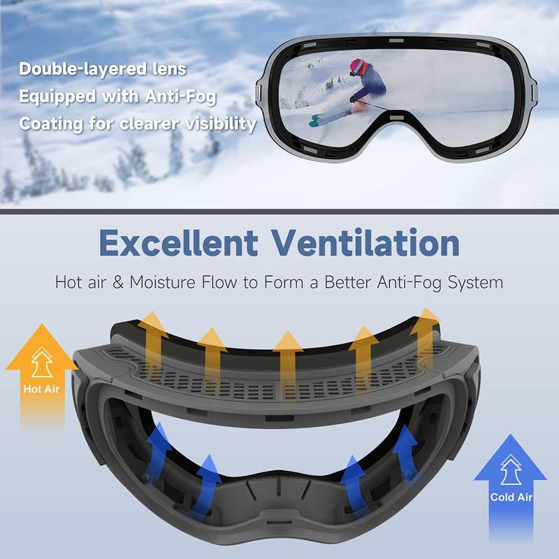 Findway Ski Goggles OTG for Women Men Adult Youth-Over Glasses Snow Goggles-Interchangeable Lens,Anti Fog Snowboard Goggles