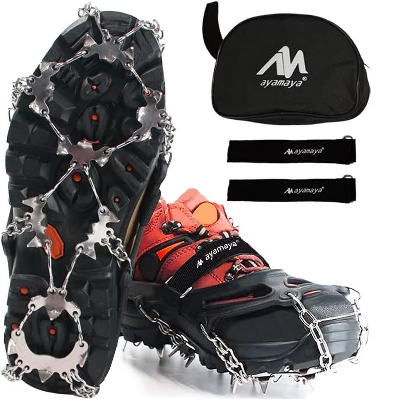 AYAMAYA Upgraded 24 Spikes Crampons Ice Cleats for Shoes and Boots - Antislip Stainless Steel Snow Traction Ice Gripper for Shoes Men Women, Snow Chains for Hiking Winter Walking Climbing - M L XL