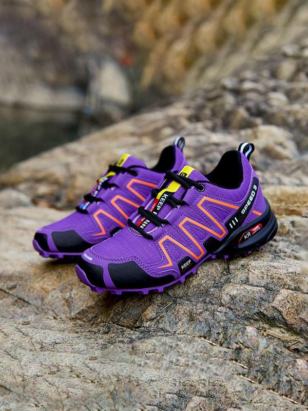 Women's Colorblock Lace Up Hiking Shoes, Sporty Casual Outdoor Sports Shoes, Breathable Non-slip Comfortable Sneakers for Outdoor Activities