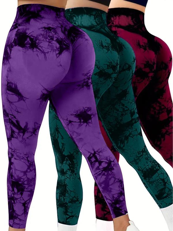 3Pcs Women Tie Dye High Waisted leggings, Scrunch Rear Lifting, Tummy Control Athletic Pants workout yoga, squat proof, compression tights full length