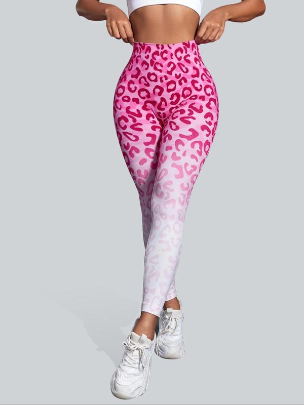 Women's Leopard & Ombre Print High Waist Sports Leggings, Casual Comfy Breathable Skinny Tummy Control Pants for Yoga Gym Workout Running, Ladies Sportswear for All Seasons