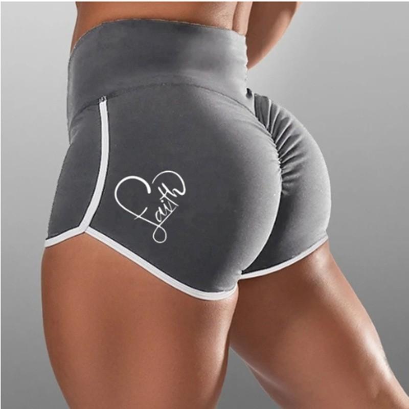 2024 Europe and the United States women plus size sexy solid color printed high waist sports running tight hip lift shorts