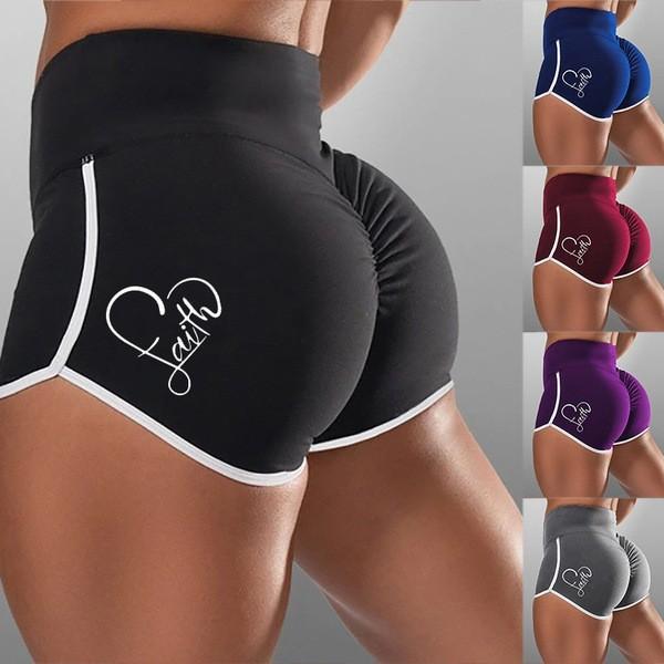 2024 Europe and the United States women plus size sexy solid color printed high waist sports running tight hip lift shorts