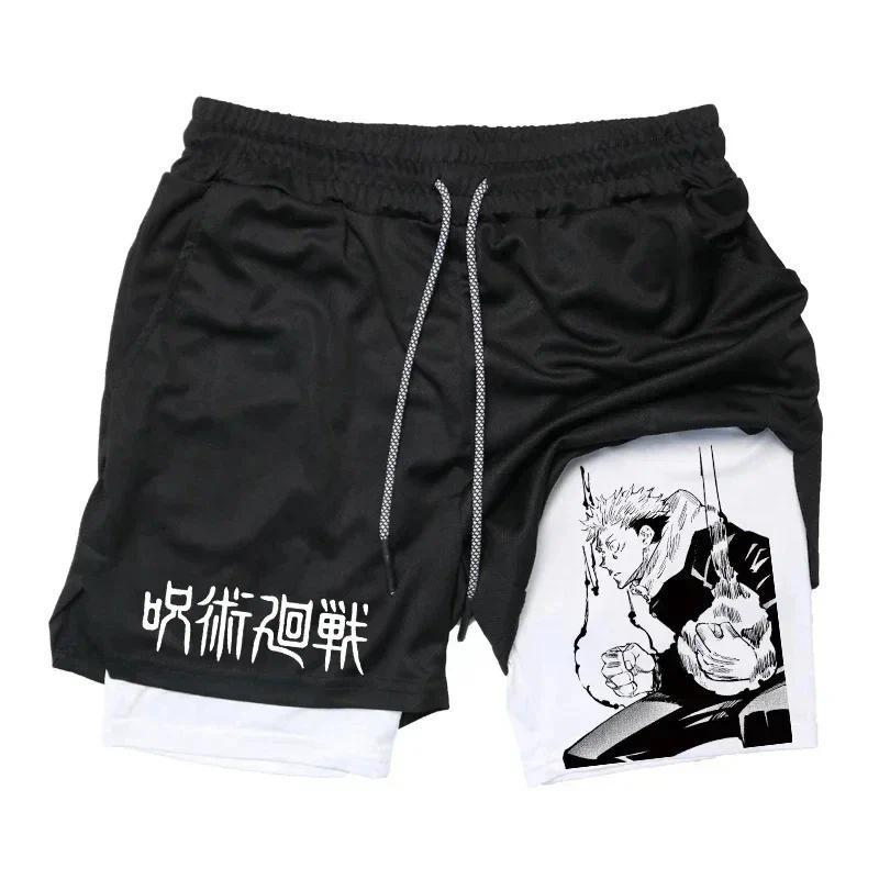 Anime Gym Print Shorts Men Running Fitness Workout Shorts 2 in 1 Compression Double Layer Shorts with Pockets Quick Drying Basketball Shorts Mesh shorts Free shipping,Free delivery sprayground  shorts