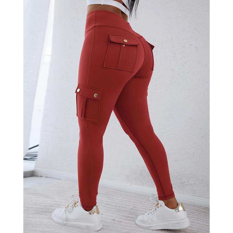 ChicMe Womens Butt Lifting Leggings with Flap Pockets High Waist Tummy Control Workout Cargo Leggings Yoga Pants