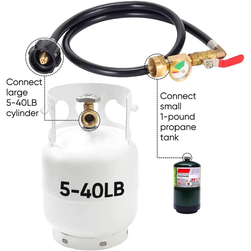 Propane Refill Adapter Hose, 350PSI High Pressure Camping Grill Hose with Pressure Gauge & on-Off Control Valve, Pipe Fittings & Accessories