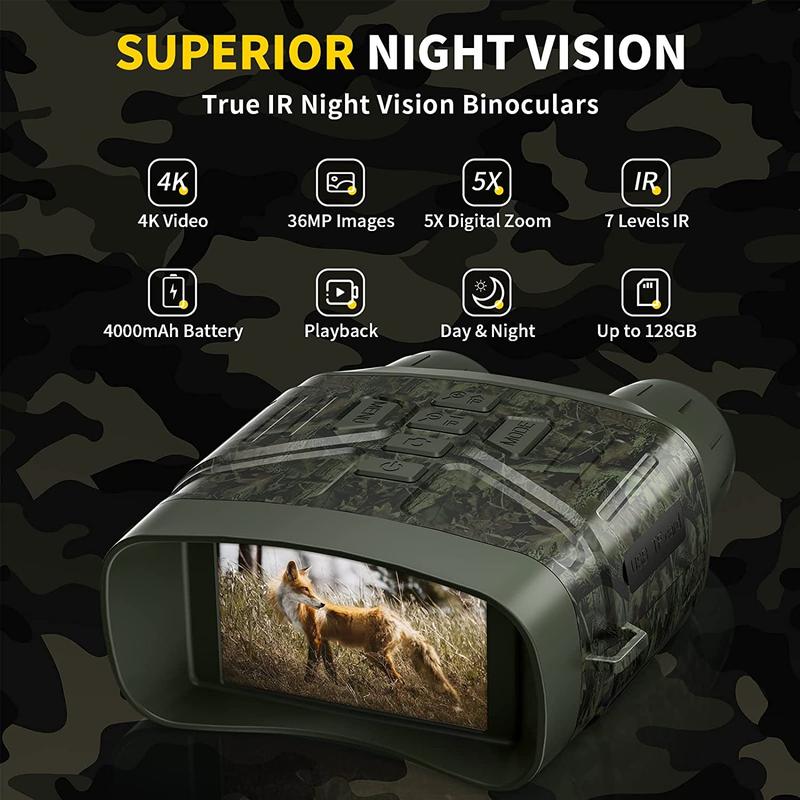 4K Night Vision Goggles for Adults - 3-In-1 Large Screen Binoculars for Wildlife Observation, Camping, Security, and Hurting - USB Rechargeable