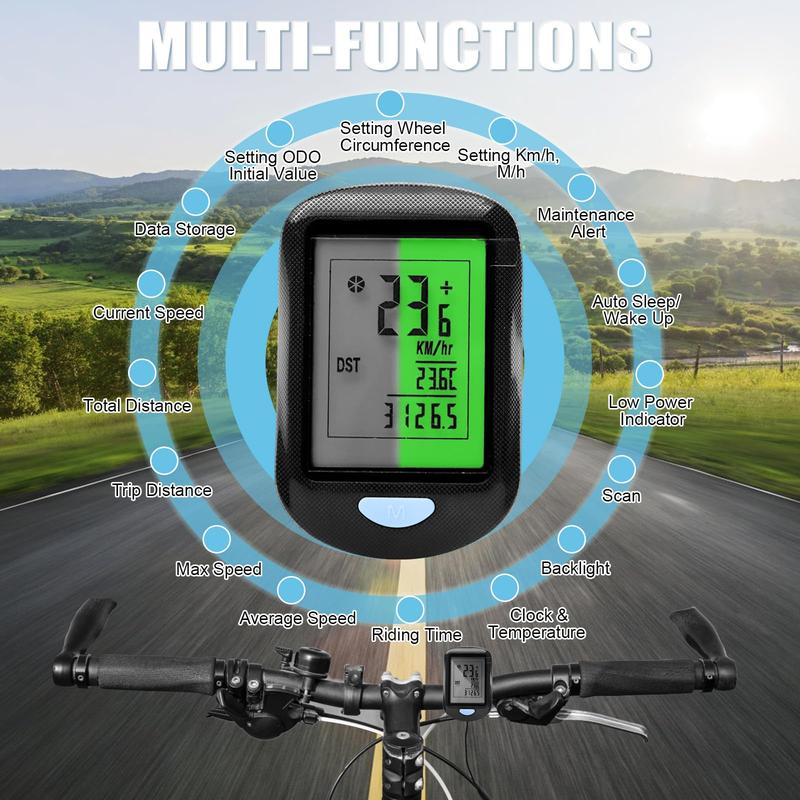 CYFIE Bike Computer Wireless, Multi-Functions Waterproof Bike Odometer and Speedometer mph, Cycling Speed Tracker with 2.9'' LCD Screen Backlight, Valentine's Gift for Bicyclist, Men, Women, Kids