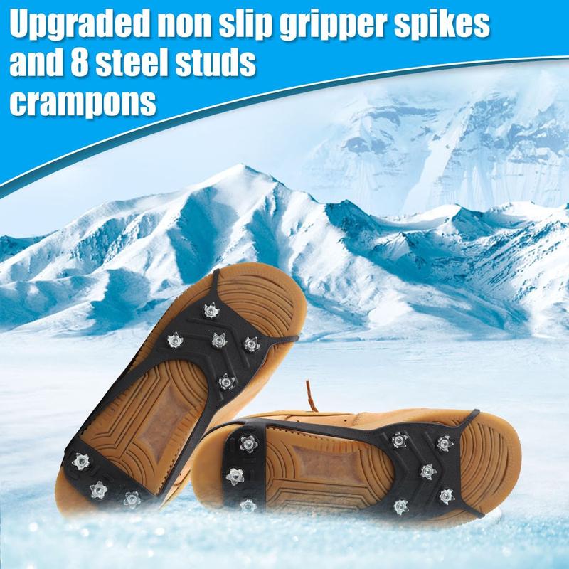 2 Pair Ice Cleats, Universal Non Slip Gripper Spikes Winter Ice Snow Spikes Grips Crampons Traction Cleats Anti-Skid Footwear for Shoes and Boots for Walking Hiking Climbing