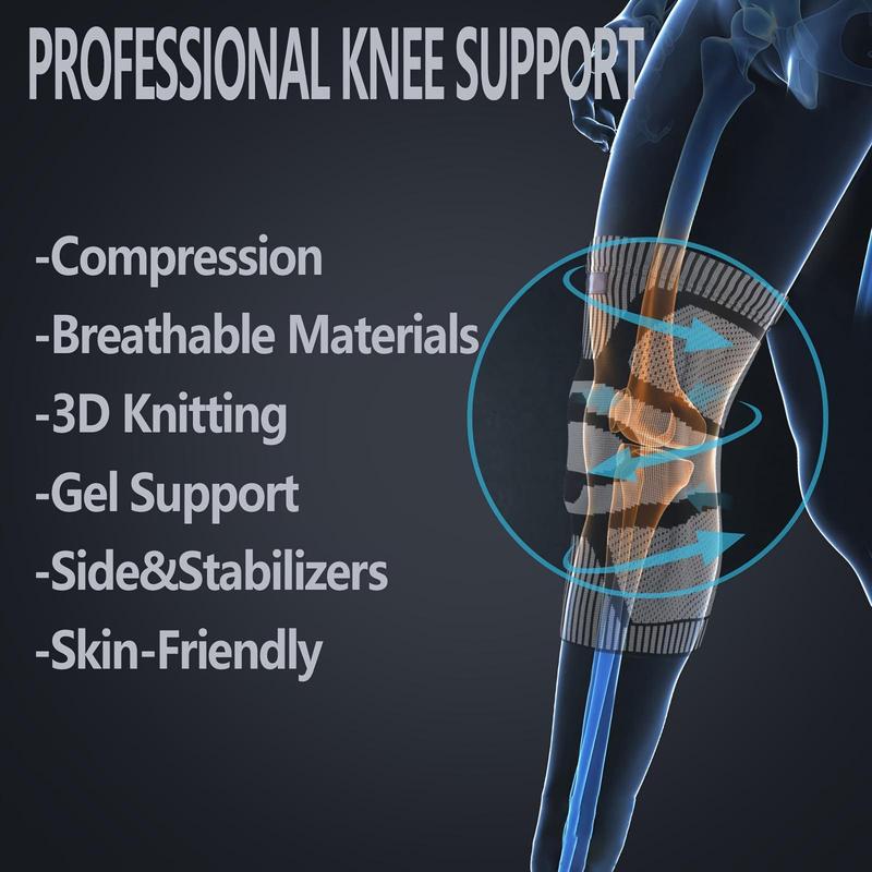 Comfort Compression Knee Sleeve with Patella Gel Pad & Side Stabilizers, Sports Knee Support for Running, Workout, Men, Women, Summer Gift, Christmas Gift