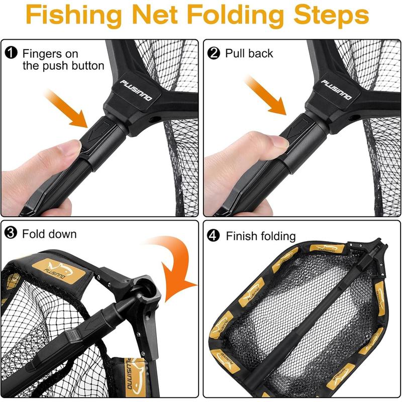 Floating Fishing Net for Steelhead, Salmon, Fly, Kayak, Catfish, Bass, Trout Fishing, Rubber Coated Landing Net for Easy Catch & Release, Compact & Foldable for Easy Transportation & Storage