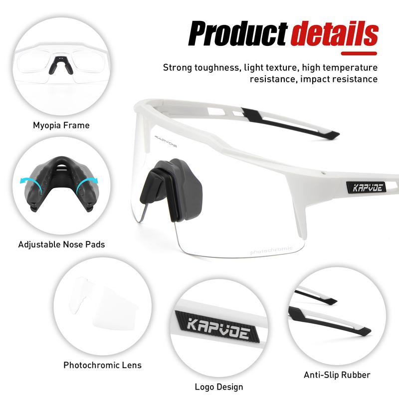 KAPVOE Photochromic Cycling Glasses MTB Clear Mountain Bike Transition Bicycle Sunglasses for Men Women