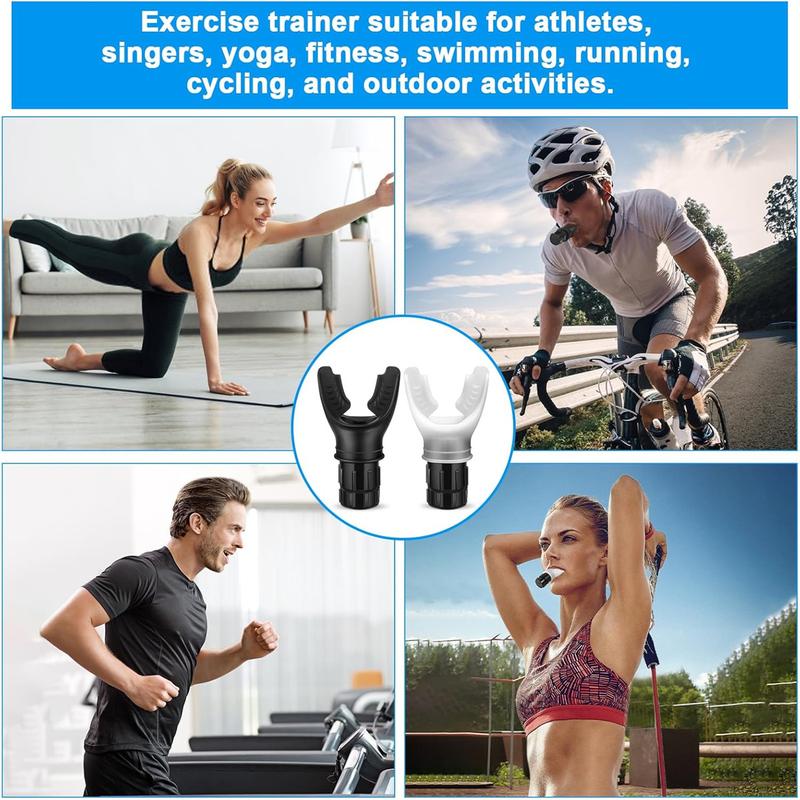 Respiratory Muscle Trainer,Exercise Trainer with Adjustable Resistance, Portable and Easy to Clean, Perfect for Fitness, Yoga, Swimming, and Outdoor Activities Black White