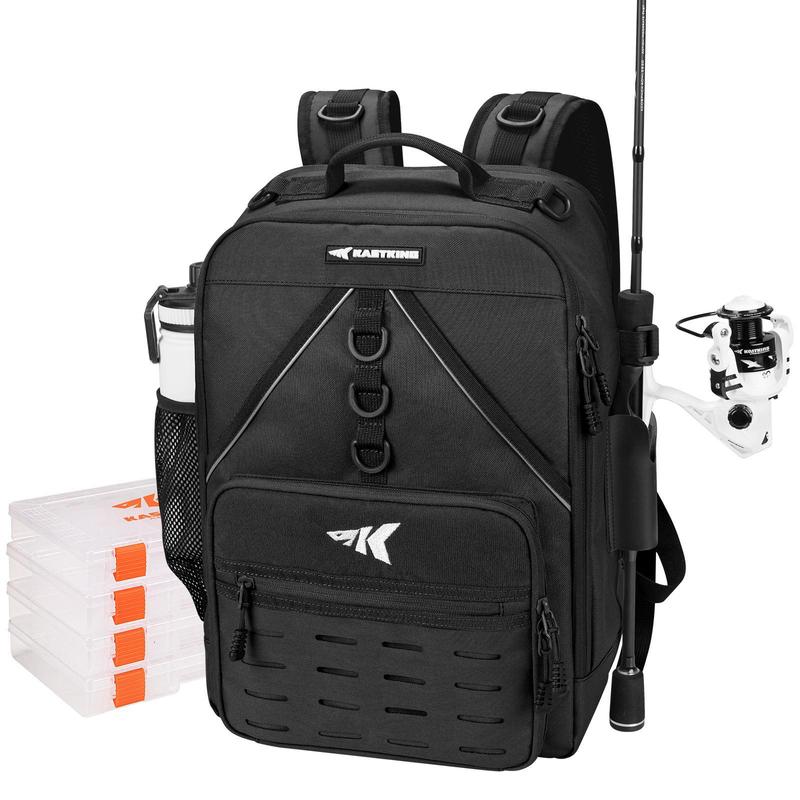 KastKing Karryall Fishing Tackle Backpack with Rod Holders, 4 Tackle Boxes, and 14 Storage Pockets - 40L Water-resistant Fishing Bag for Men and Women