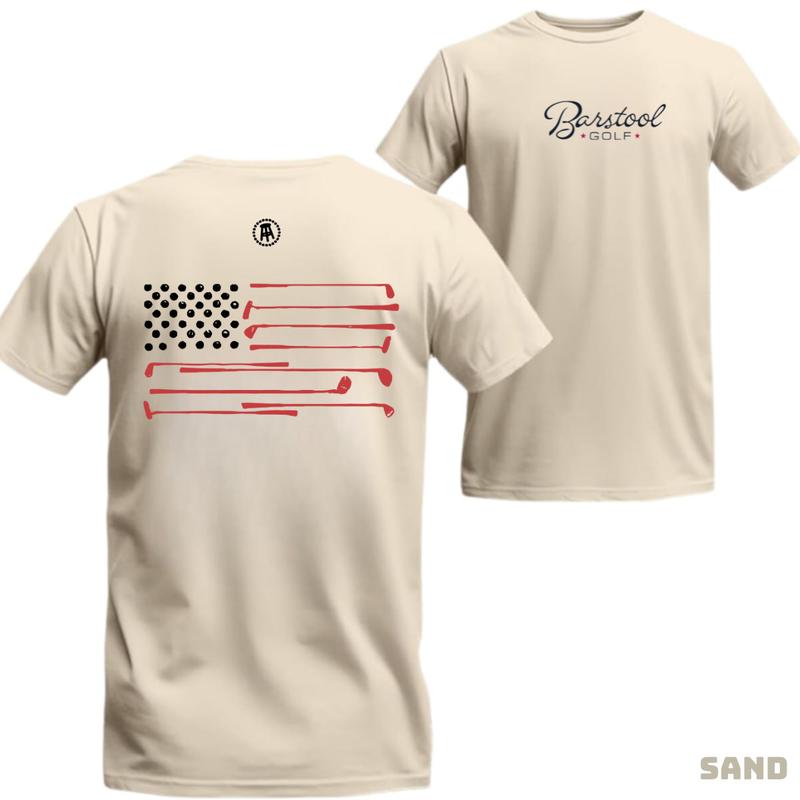 Barstool Golf T-Shirt with Patriotic Golf Clubs and Flag Design for Men - Perfect for American Golf Enthusiasts - Menswear, Top