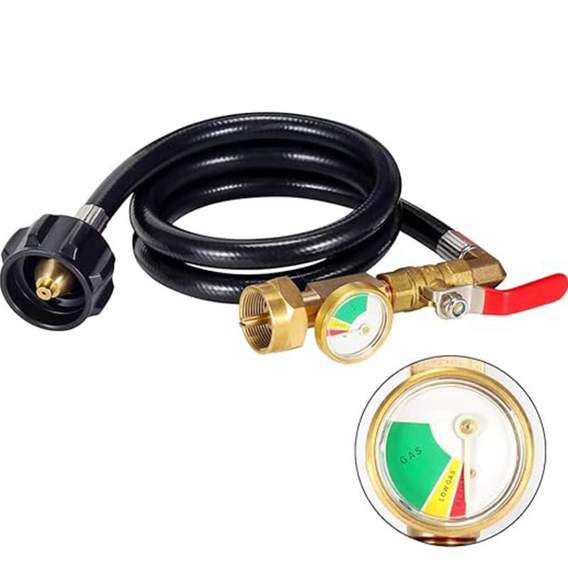 36 Inch Propane Gas Tank Adapter Connector, High Pressure Camping Grill, Refill Adapter Hose with Pressure Gauge, Propane Gas Tank Adapter Connector with ON-Off Control Valve, Outdoor Camping Kitchenware, Christmas, Christmas Gift