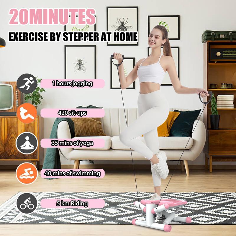 Mini Stair Stepper Machine with Resistance Bands 330lbs Twist Stepper with LCD Monitor Adjustable for Home Office Workouts