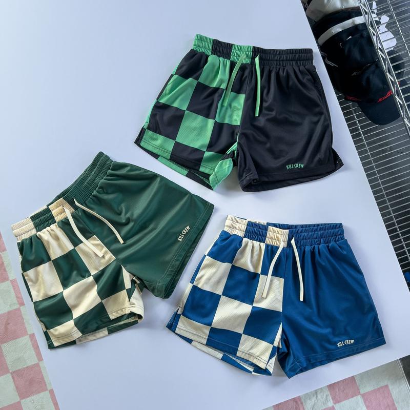 [Kill Crew] Muay Thai Shorts Checker - Black   Mint, Unisex, Mid Thigh Cut, Pockets, Gym Shorts, Elastic Waistband, Long drawcord with wax tips