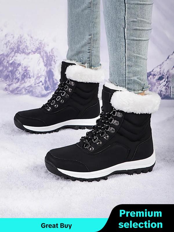 Women's Solid Color Design Thermal Lined Anti-slip and Windproof Hiking Shoes, Casual Sporty Warm Snow Boots for Fall & Winter, Non-slip Outdoor Sports Shoes