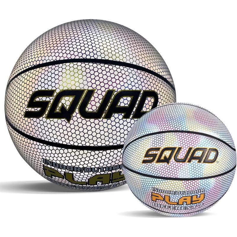 SQUAD NightPlay Reflective Basketball Size 7 - Cool Holographic Glow Basketball for Night Game, Ideal Gift for Boys Girls 10-14 Year Old, Cool Teen Toys