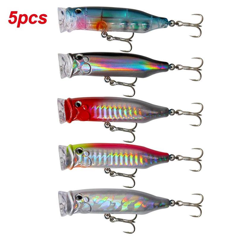 Artificial Fishing Lure, 5 Counts set 7cm 9.4g Hard Bait with Hook & Random Eye, Outdoor Fishing Tackle, Flyfishing, Solocamping, Picnicaesthetic