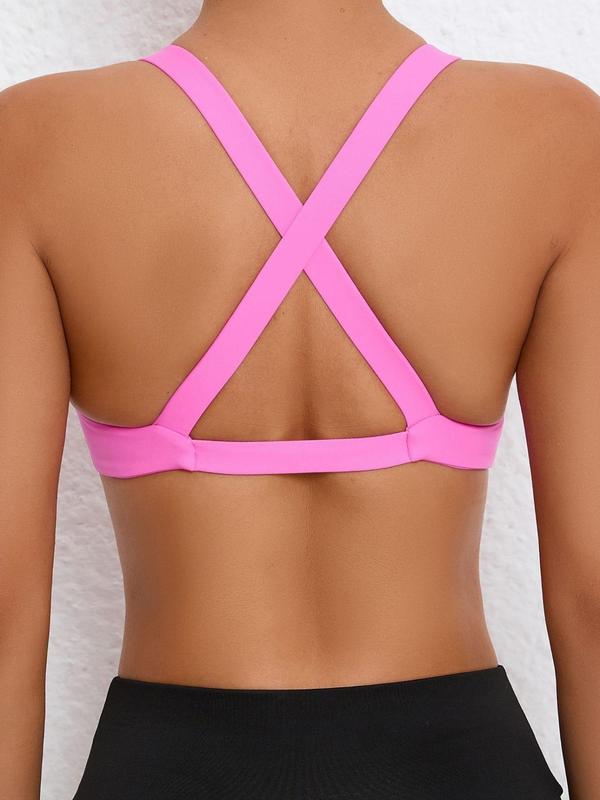 Women's Twist Criss Cross Wireless Sports Bra, Solid Color High Stretch Sports Clothing, Ladies Sportswear for Indoor Outdoor Wear