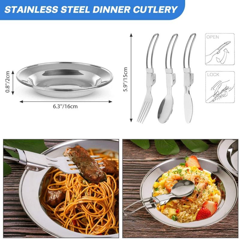 Summer Outdoor Camping Cookware for Picnic, 1 Set Teapot & Pan & Boiling Pot & Bamboo Spoon & Cleaning Sponge & Plastic Bowls & Serving Ladle Cutlery Set