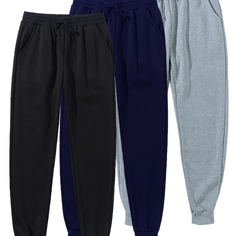 3-Pack Men's Solid Fleece Jogger Pants - Drawstring Waist, Warm Sweatpants for Fall & Winter, Perfect for Fitness, Athletics, and Daily Casual Wear