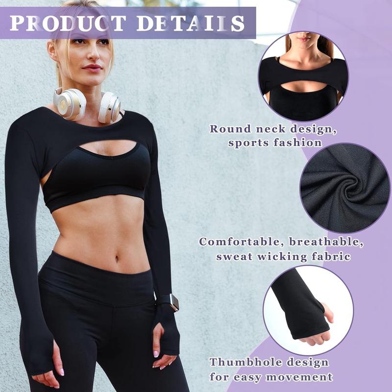 2 Pieces Women's Long Sleeve Crop Tops Cutout Workout Bolero Shrug Ballet Yoga Sports Shrug Casual Cropped Tops