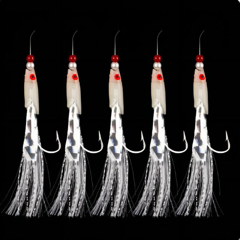 Artificial Fishing Lure, 5 Counts set Multi-color Soft Silverskin Fishing Lure Set, Imitation Fish Shrimp Bait with Night Light Hook