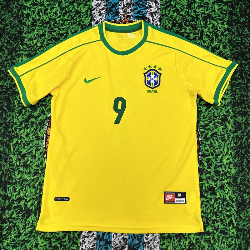 Nike 98 World Cup Brazil Jerseys No. 9 Ronaldo National Team Soccer Jerseys Set Rivaldo Short Sleeve Team Uniforms