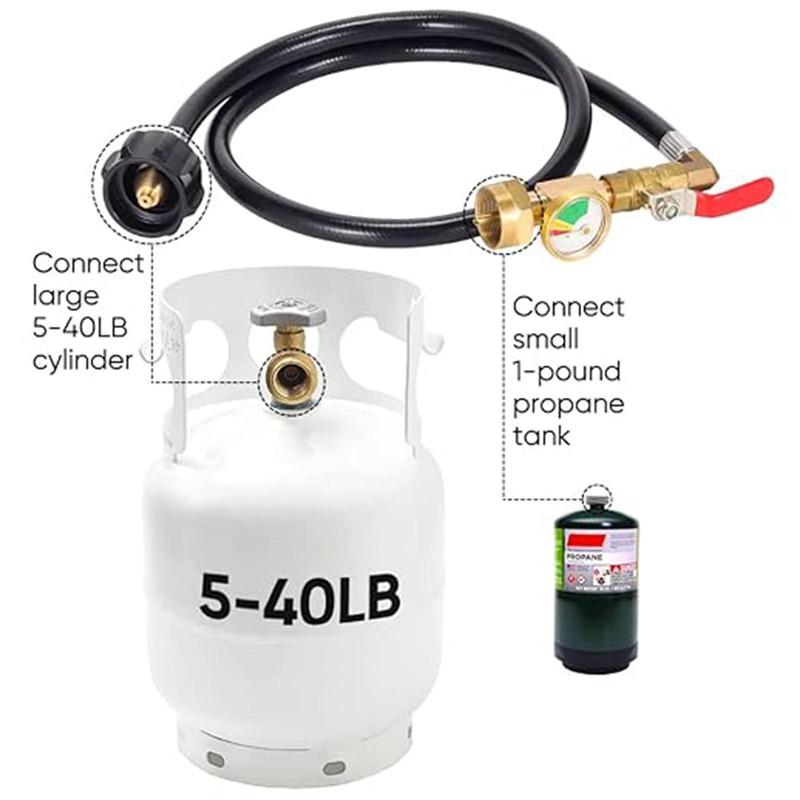 36 Inch Propane Gas Tank Adapter Connector, High Pressure Camping Grill, Refill Adapter Hose with Pressure Gauge, Propane Gas Tank Adapter Connector with ON-Off Control Valve, Outdoor Camping Kitchenware, Christmas, Christmas Gift