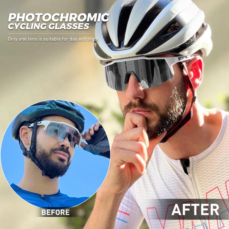 KAPVOE Photochromic Cycling Glasses MTB Clear Mountain Bike Transition Bicycle Sunglasses for Men Women