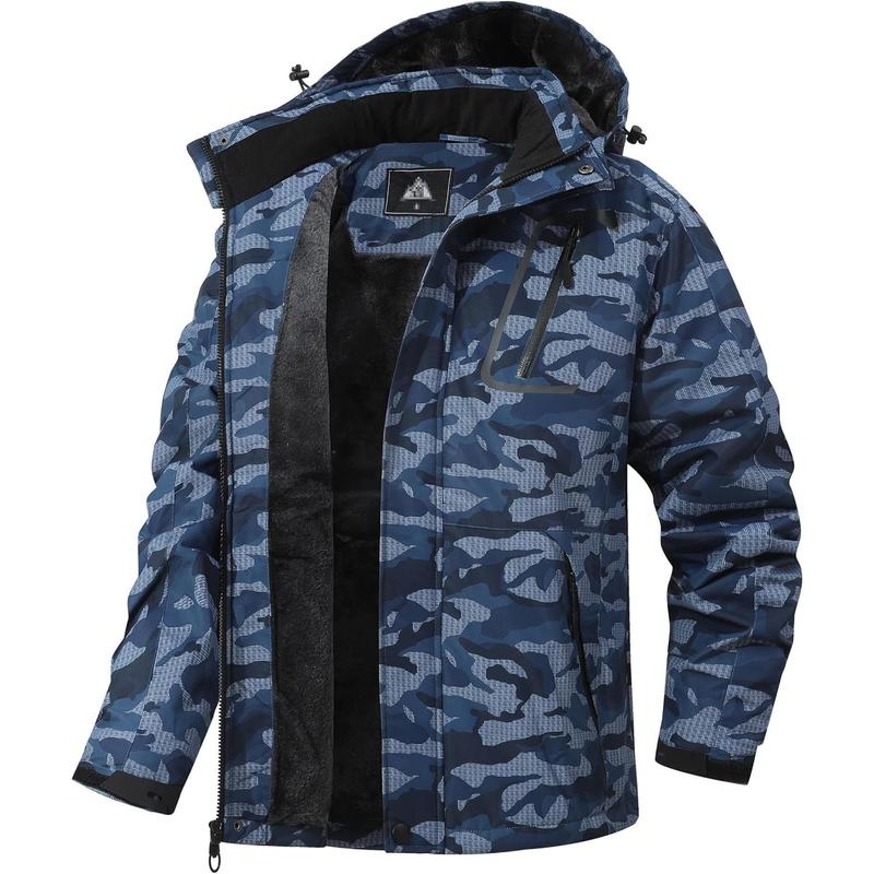 Men's Mountain Winter Coat Warm Fleece Ski Snow Jacket Waterproof Raincoat with Hood, Insulated Outerwear for Cold Weather and Outdoor Adventures