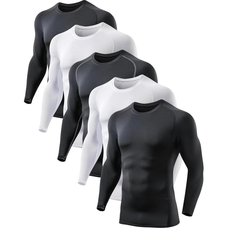 5 Or 4 Pack Men's Compression Shirt Long Sleeve UPF SPF Rash Protection Workout Base Layer Bottoming Shirt Equipment