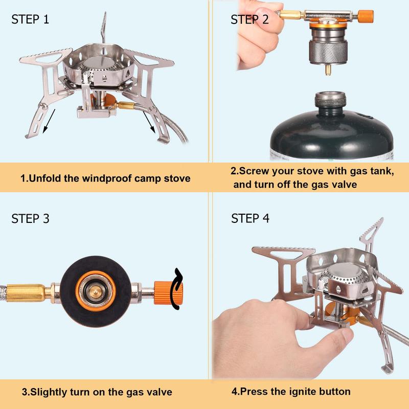 Camping Gas Stove, Portable Backpacking Stove with Piezo Ignition, Portable Burner, Camping Stove Adapter and Carrying Case for Outdoor Cooking