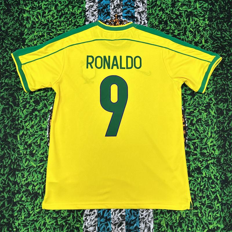 Nike 98 World Cup Brazil Jerseys No. 9 Ronaldo National Team Soccer Jerseys Set Rivaldo Short Sleeve Team Uniforms